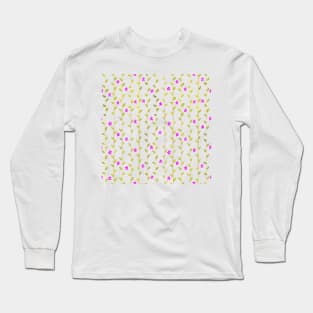 Watercolor Floral Vines Pattern - Chartreuse & Hot Pink Long Sleeve T-Shirt